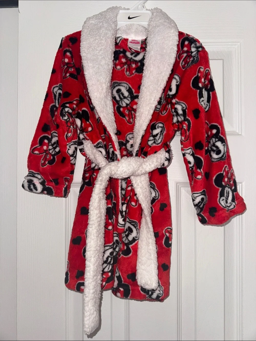 Disney Red Minnie Mouse Plush Robe with White Sherpa Trim